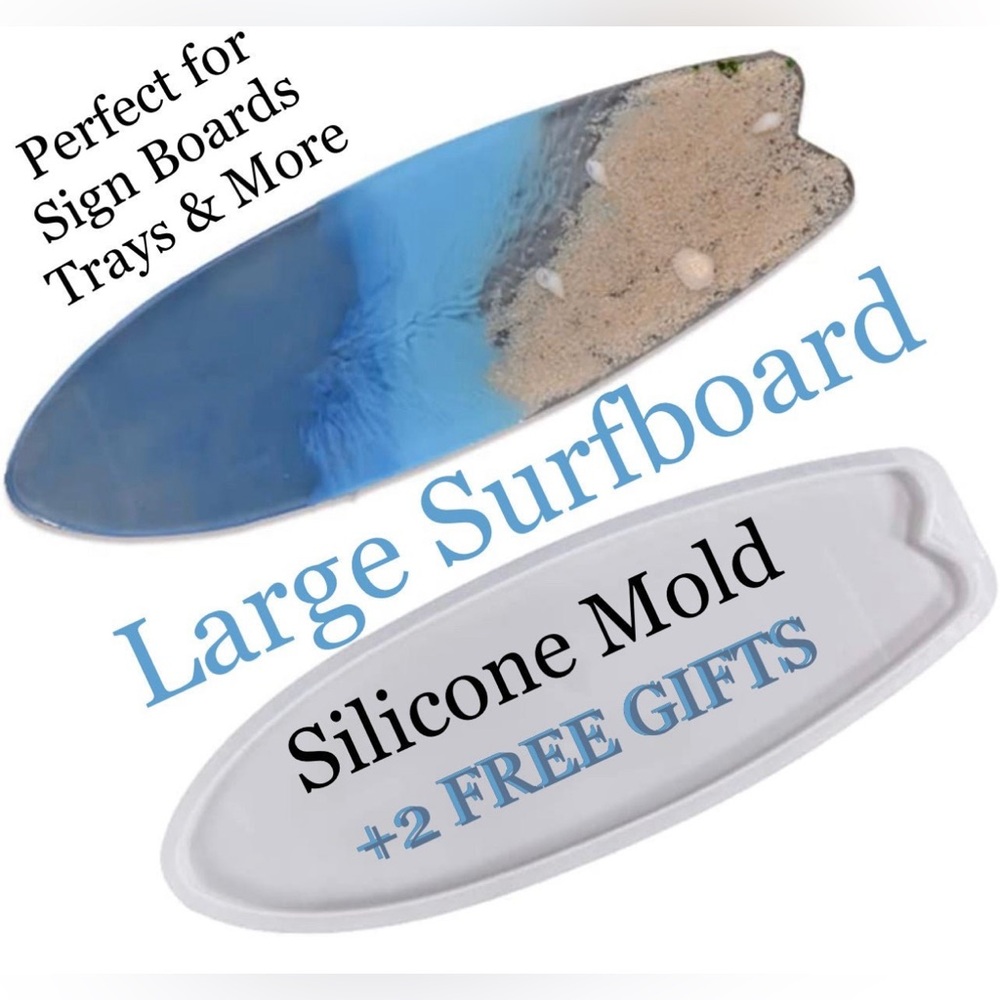 LARGE SURFBOARD Silicone Mold +2 FREEBIES BEACH SIGNBOARDS TRAYS More DIY Resin